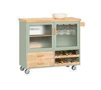 SoBuy Desserte à roulettes Meuble de Cuisine avec Plan de Travail en Bois Îlot Central pour Salle à Manger Ilot Cuisine avec Rangement Vert et Naturel 109 × 40 × 92cm FKW114-GR