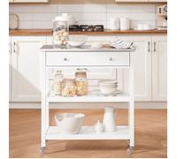 SoBuy Desserte Cuisine à Roulettes avec Plateau Inox, Tiroirs et Étagères 81x45x90 cm, Meuble de Rangement pour Cuisine Salon