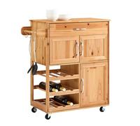 SoBuy Desserte Cuisine à roulettes en Bois Massif - Meuble Cuisine avec Plan de Travail, Range-Bouteilles et Îlot Central Compact pour Cuisine, Salle à Manger et Extérieur Naturel 75×38×86 cm FKW45-N