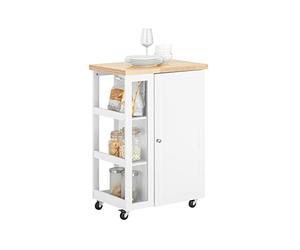 SoBuy desserte Cuisine avec roulettes et étagère latérale - Meuble de Cuisine Blanc avec Porte Unique - Chariot de Service pour Rangement Cuisine et Plan de Travail Compact, 60x92x45cm FKW75-WN