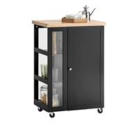 SoBuy desserte Cuisine avec roulettes et étagère latérale - Meuble de Cuisine Noir avec Porte Unique - Chariot de Service pour Rangement Cuisine et Plan de Travail Compact, 60x92x45cm FKW75-SCH