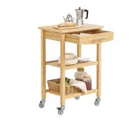 SoBuy Desserte Cuisine en Bambou Carbonisé - Chariot de Cuisine en Bois à Roulettes, Antibactérien, Résistant à l’Humidité, Sans Odeur, Idéal pour Cuisine, Salle à Manger & Maison 58×40×86 cm FKW135-N