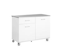 SoBuy FKW117-W Desserte de Cuisine sur Roulettes avec Plan de Travail, Tiroir et 2 Portes, Blanc, 120x56x90 cm
