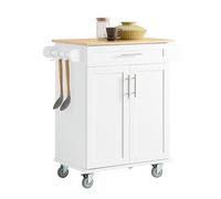 SoBuy Desserte de Cuisine à roulettes avec Plateau, 66 × 45 × 91 cm | Meuble de rangement avec tiroir et plan de travail, pour cuisine, salle à manger et restaurant, Blanc MDF FKW13-II-WN