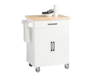 SoBuy Desserte de Cuisine à roulettes avec Plateau en Bois de Caoutchouc, Meuble de Rangement de Cuisine, Meuble Plan de Travail Idéal pour Cuisine, Salle à Manger ou Restaurant 74x91x46 cm FKW119-WN
