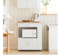 SoBuy FKW113-WN Desserte Roulante de Cuisine avec Etagère Latérale, Portes, Tiroirs, Porte-torchon, 75x46x83 cm, Blanc