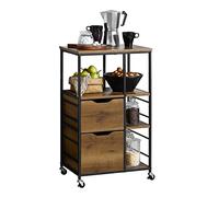 SoBuy Desserte de Cuisine à roulettes avec Tiroirs Chariot de Cuisine Style Industriel en Bois Vintage et Métal Noir Meuble Bas Cuisine avec Étagères de Rangement 89x53x37cm FKW111-PF