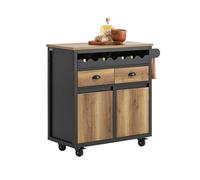 SoBuy Desserte de cuisine à roulettes - 2 tiroirs, 2 portes, porte-bouteilles - Marron Vintage