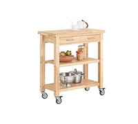 SoBuy Desserte de Cuisine à roulettes en Bois d’Hévéa - Chariot de Rangement avec 2 Tiroirs et 2 Étagères - Meuble Cuisine Compact 80x40x90 cm FKW24-N