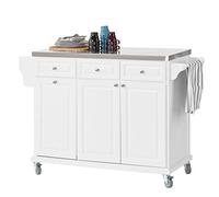 SoBuy Desserte de Cuisine à roulettes Îlot Central avec Plan de Travail en Acier Inoxydable, 3 Tiroirs et Étagères Réglables, Chariot Mobile pour Cuisine ou Salle à Manger 133 x 48.5 x 95 cm FKW33-W