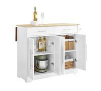 SoBuy Desserte de Cuisine à roulettes Îlot Central avec Plan de Travail Extensible, 2 Tiroirs et Étagères Réglables Chariot Mobile pour Cuisine ou Salle à Manger, Blanche 113x91x(44-69) cm FKW129-WN