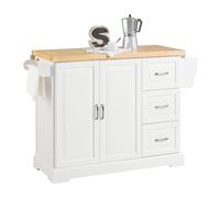 SoBuy Desserte de Cuisine à roulettes Îlot Central avec Plan de Travail Extensible 2 Tiroirs et Étagères Réglables Chariot Mobile pour Cuisine ou Salle à Manger 130 x 46 (+ 25) x 91 cm FKW41-WN