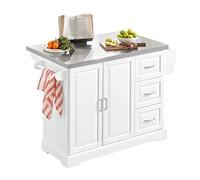 SoBuy Desserte de Cuisine à roulettes Îlot Central avec Plan de Travail Extensible 2 Tiroirs et Étagères Réglables Chariot Mobile pour Cuisine ou Salle à Manger 130 x 46 (+ 25) x 91 cm FKW41-ST