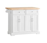 SoBuy Desserte de Cuisine à Roulettes - Îlot Central avec Plan de Travail Extensible, 2 Tiroirs et Étagères Réglables - Chariot Mobile pour Cuisine ou Salle à Manger, Blanche 115x92x(46-71)cm FKW71-WN