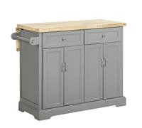SoBuy Desserte de Cuisine à roulettes, Îlot Central avec Plan de Travail Extensible Chariot Mobile pour Cuisine ou Salle à Manger, Meuble de Cuisine avec Rangement Gris 115x46/71x92 cm FKW71-II-HG