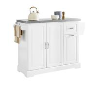 SoBuy Desserte de Cuisine à roulettes, Îlot Central avec Plan de Travail Extensible Chariot Mobile pour Cuisine ou Salle à Manger, Meuble de Cuisine avec Rangement Blanc 130 x 46/71 x 91 cm FKW128-ST