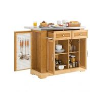 SoBuy Desserte de Cuisine à Roulettes, Îlot Central avec Plan de Travail Extensible Chariot Mobile pour Cuisine ou Salle à Manger, Meuble de Cuisine avec Rangement Naturel 107x(46-71)x92,5 cm FKW130-N
