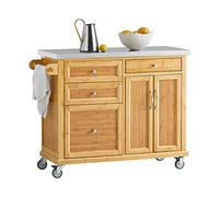 SoBuy® FKW70-N Meuble de Rangement Cuisine Buffet de Cuisine Roulant Desserte sur roulettes en Bambou - Plans de Travail en Acier INOX Grande Armoire de Rangement Bambou