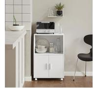 SoBuy Desserte de Cuisine à Roulettes Meuble Bas Blanc avec 2 Portes et Étagère Réglable Rangement Compact Micro-Ondes 55x38x84 cm