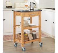 SoBuy Desserte de Cuisine à Roulettes Meuble Rangement Bambou Plan Marbre 1 Tiroir 2 Étagères Noir 58x40x85 cm