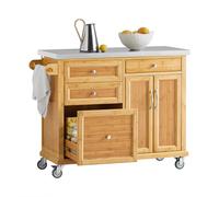 SoBuy Desserte de Cuisine à roulettes, Plan INOX & Freins, 115x92x46cm | Îlot Central avec 4 tiroirs, étagères réglables & porte-serviettes, charge 100 kg, MDF/PB, cuisine & salle à manger, FKW70-N