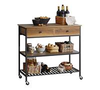 SoBuy Desserte de Cuisine avec Freins, 2 tiroirs & 2 étagères, 100x93x45cm | Meuble de Cuisine avec plan de travail, charge 60 kg, style industriel, PB/acier, pour cuisine & entrée & balcon, FKW112-PF