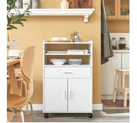 SoBuy Desserte de Cuisine sur Roulettes - Plan de Travail Extensible, Support Micro-Ondes, Rangement, Blanc, 59x40x92cm