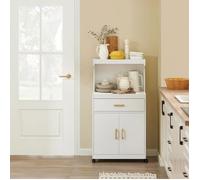 SoBuy Desserte Micro-Ondes à Roulettes - Chariot Meuble de Rangement Cuisine avec 1 Tiroir & 2 Portes, Blanc 62x40x119 cm