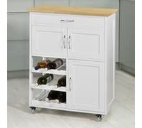 SoBuy Meuble Cuisine à Roulettes avec Plan de Travail, Tiroirs et Range-Bouteilles Îlot Compact Cuisine et Salle à Manger