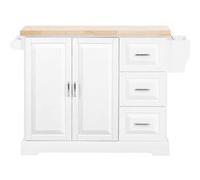 SoBuy | Desserte roulante blanche à 4 roues | Desserte de cuisine à 2 portes | Ilot central de cuisine avec 3 tiroirs | 128.0x71.0x90.5 cm | Capacité de charge 94 kg | FKW41-II-WN Blanc