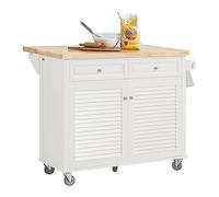 SoBuy Desserte sur roulettes Meuble de Cuisine de Service Roulant avec Plans de Travail Rabattable - Grande Armoire de Rangement 115x46/71x94 cm, FKW84-II-WN