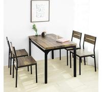 SoBuy Ensemble de 3 pièces table à manger avec 4 tabourets - set de table et 4 chaises - style industriel - pour cuisine salle à manger salon, OGT28-N + FST72-Nx4