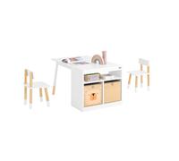 SoBuy Ensemble Table Enfant avec 2 Chaises, Table de Dessin, Bureau Enfant avec 1 Compartiment et 2 Boîtes de Rangement, Table Polyvalente pour Manger, Étudier et Jouer, Blanc, KMB113-W