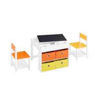 SoBuy Ensemble Table Enfant avec 2 Chaises, Table de Dessin, Table Réversible à Double Face avec Tableau Noir, 4 Boîtes de Rangement, Table Polyvalente Enfant pour Manger, Étudier et Jouer, KMB75-K-W