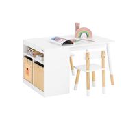 SoBuy Ensemble Table Enfant KMB113-W avec 2 Chaises, 1 Compartiment et 2 Boîtes de Rangement Blanc