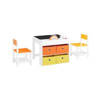 SoBuy Ensemble Table Enfant KMB75-K-W avec 2 Chaises, Tableau Noir, 4 Boîtes de Rangement, Table Polyvalente Enfant
