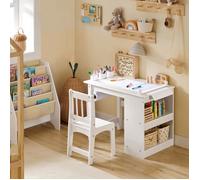 KMB60-W Ensemble Table et Chaise Enfant Set de 2 Pièces Bureau Enfant Table d'Etude pour Enfants