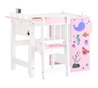 SoBuy Ensemble Table et Chaise pour Enfant avec Autocollants DIY, Bureau Enfant avec 3 Porte-Crayons et Rangement, Rose et Blanc