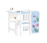 SoBuy Ensemble Table et Chaise pour Enfants Set de 2 Pièces avec Autocollants DIY Bureau pour Enfants avec 3 Porte-Crayons Bleu et Blanc KMB60-B