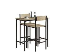 SoBuy Ensemble Table Haute 87 cm avec 2 Tabourets de Bar, Mange-Debout Compact Style Industriel Bois et Métal pour Cuisine Salon