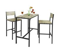 SoBuy Ensemble Table Haute de Cuisine 87 cm avec 2 tabourets de Bar - Meuble Bar Compact Mange Debout pour Petit Espace, Balcon, Salon ou Cuisine - Style Industriel Bois et métal OGT03-N