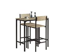 SoBuy Ensemble Table Haute de Cuisine 87 cm avec 2 tabourets de Bar - Meuble Bar Compact Mange Debout pour Petit Espace, Balcon, Salon ou Cuisine - Style Industriel Bois et métal OGT03-N