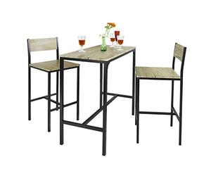 SoBuy Ensemble Table Haute de Cuisine 87 cm avec 2 tabourets de Bar - Meuble Bar Compact Mange Debout pour Petit Espace, Balcon, Salon ou Cuisine - Style Industriel Bois et métal OGT03-N