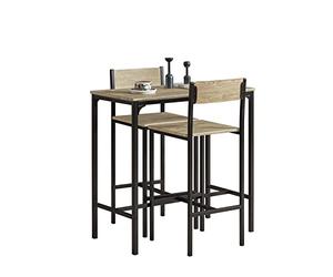 SoBuy Ensemble Table Haute de Cuisine 87 cm avec 2 tabourets de Bar - Meuble Bar Compact Mange Debout pour Petit Espace, Balcon, Salon ou Cuisine - Style Industriel Bois et métal OGT03-N
