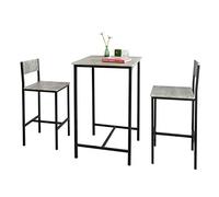 SoBuy Ensemble Table Haute Mange Debout Cuisine avec 2 Tabourets, Table de Bar Haute, Mange Debout avec Tabouret, Table Bar Cuisine, Table Haute Exterieur, MDF & Métal, Gris, OGT27-HG