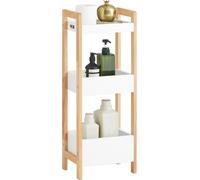 SoBuy Étagère de salle de bain en bois blanc/caoutchouc Étagère de cuisine sur pied avec 3 compartiments LHT env : 28x74x20cm