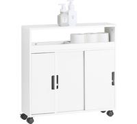 SoBuy Étagère de salle de bains Support de papier toilette vertical avec brosse LHT 20x71x70cm sur roulettes BZR02-W