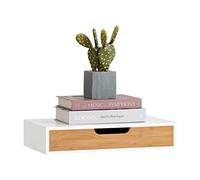 SoBuy Étagère Murale avec Tiroir - Étagère Flottante Moderne pour Entrée, Salon, Cuisine & Chambre - Blanc & Nature 40x24x8cm FRG92-WN