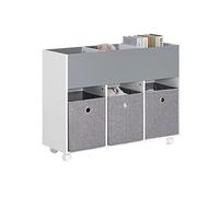 SoBuy Étagère pour Enfants avec 3 Compartiments et 3 Boîtes en Tissu Amovible, Étagère pour Chambre d'enfant avec roulettes, Étagère Roulante pour Livres et Jouets, Gris Clair, 80x30x63cm, KMB61-HG