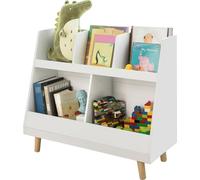 SoBuy Étagère pour enfants Bibliothèque de rangement pour enfants Étagère pour livres d'enfants avec 5 compartiments Pieds en bois massif - Blanc